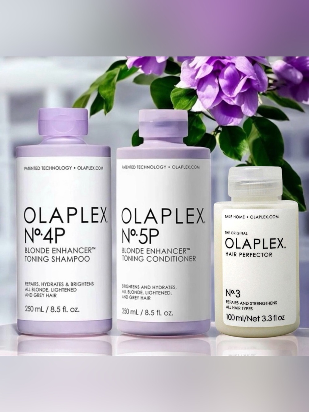OLAPLEX No4p 5p Blonde Enhancer Toning Shampoo + Conditioner No3 Hair Perfector